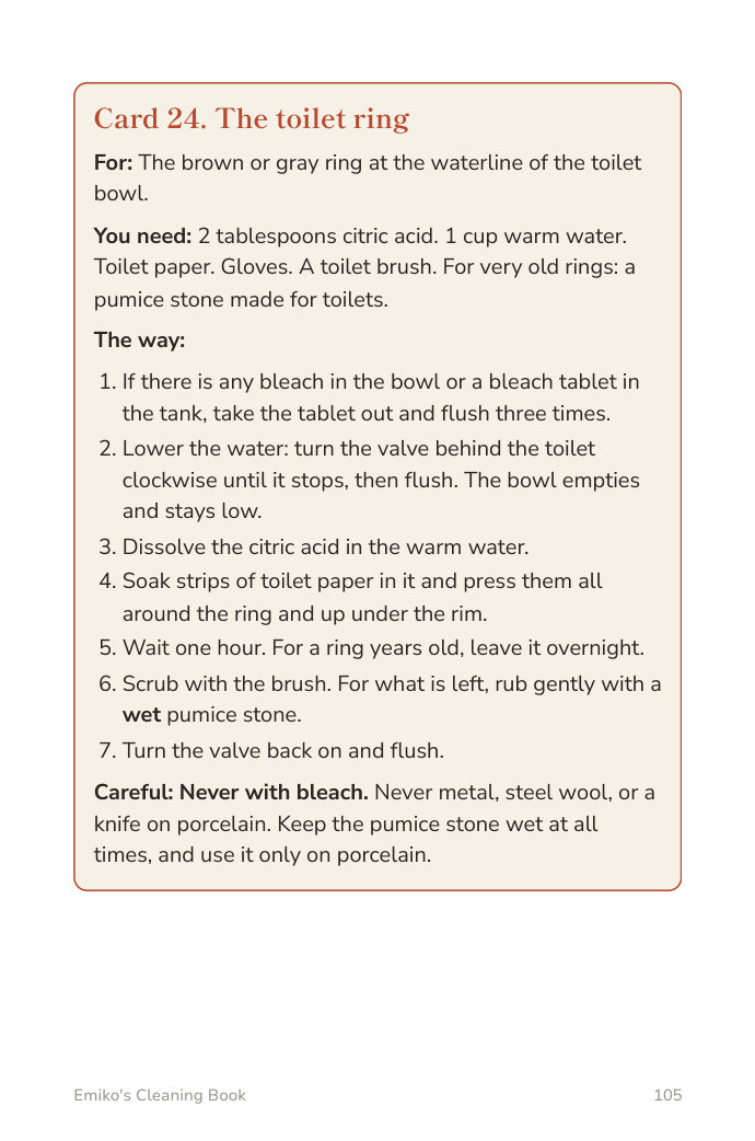 Page 105, the toilet ring card